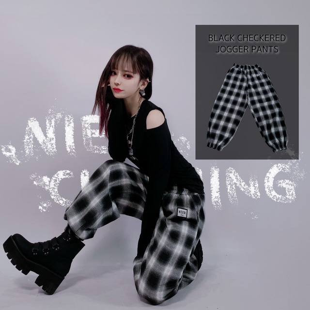 BLACK CHECKERED JOGGER PANTS