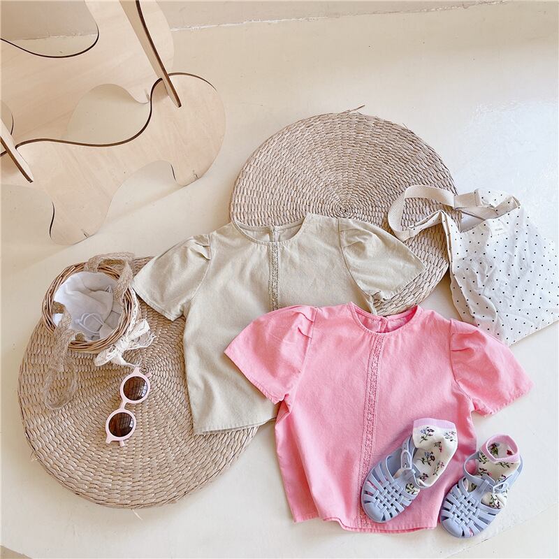 【即納】ライン刺繍のパフスリーブブラウス|海外子供服|韓国子供服