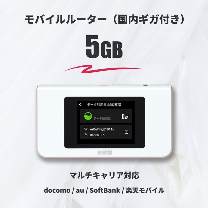 国内ギガ（5GB）+ モバイルルーター（HUNDRED Wi-Fi チャージ Type 本体）LCD / 高機能 / スタンダード / お買い得品