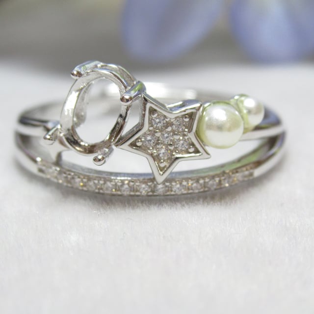 アウトレット6×4㎜ スターパール CZライン S925 リング台 SV