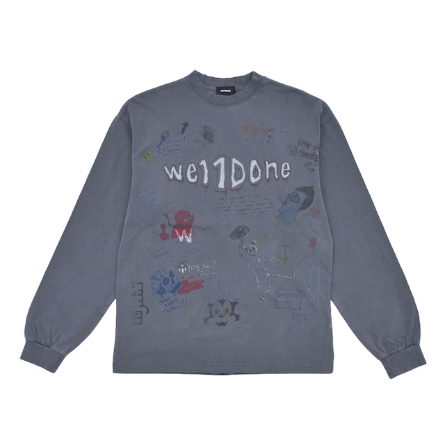 【WE11DONE】WHITE DOODLE LONG-SLEEVED T-SHIRTS