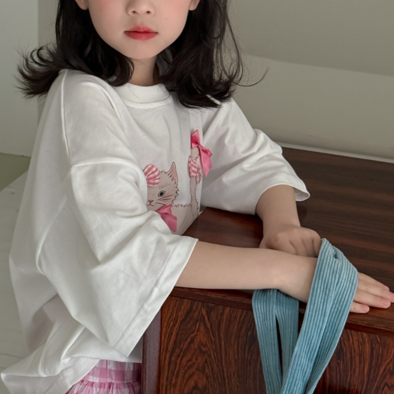 夏ネコ柄ゆったり半袖Tシャツ