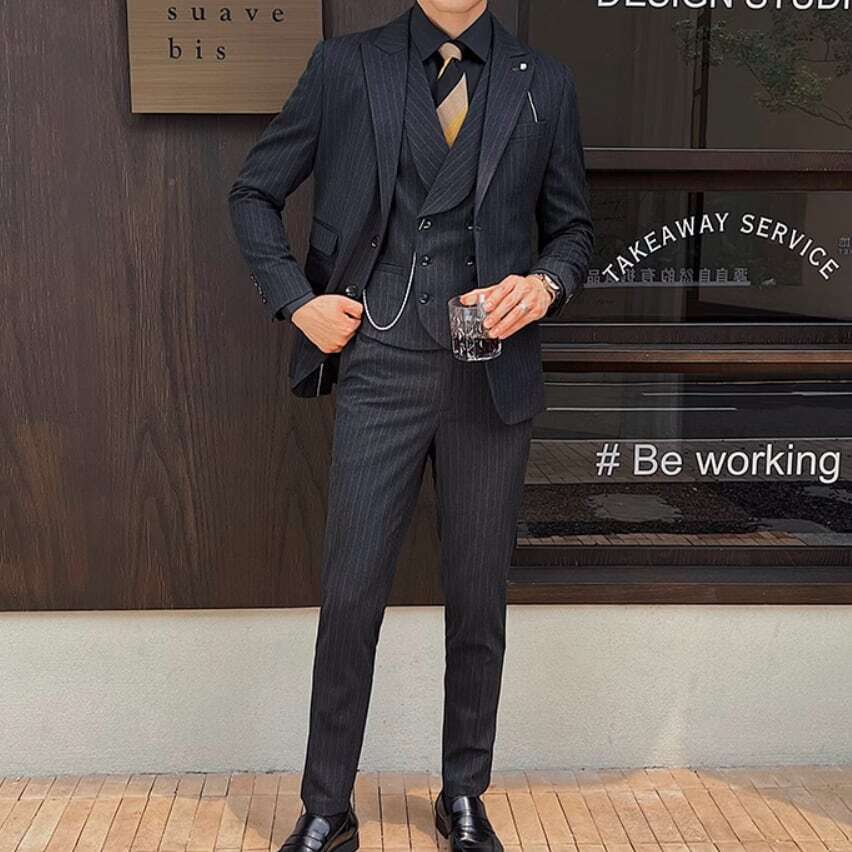 スリーピース シングルブレスト ストライプデザインスーツ パンツのみ LB0920