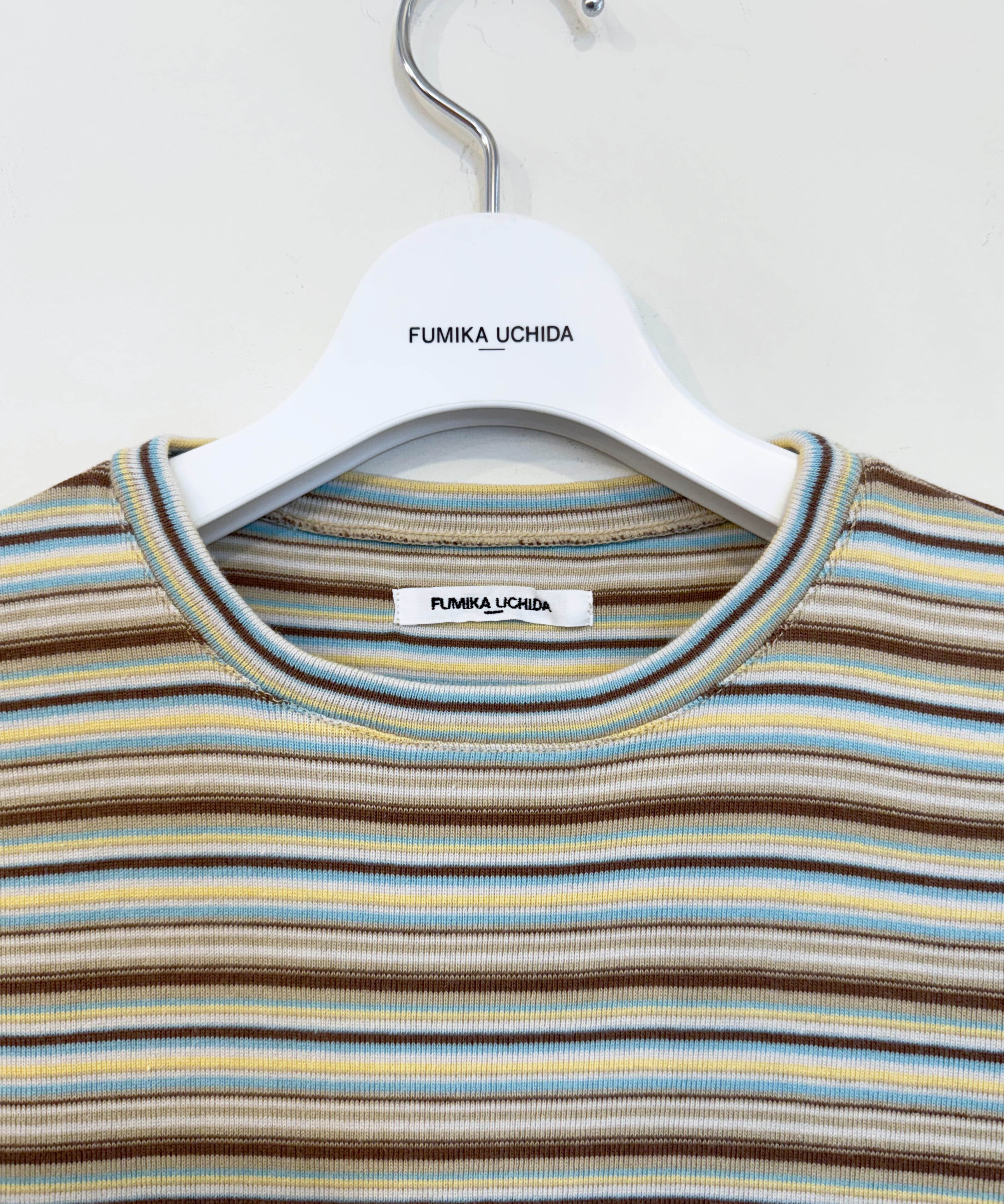 FUMIKA_UCHIDA / FU-V-CS003 MULTICOLOR STRIPE T-SHIRT (WHITE/BEIGE 