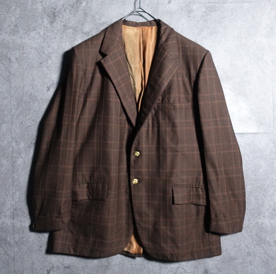 Brown Check Gold Button Vintage Tailored Jacket