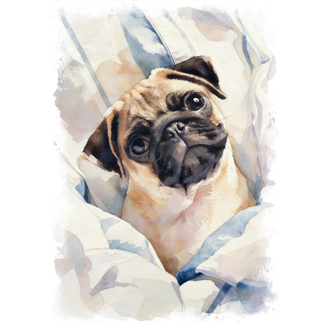 絵画 動物 犬 パグ インテリアアート額付き 水彩画・油絵風 WAT1106