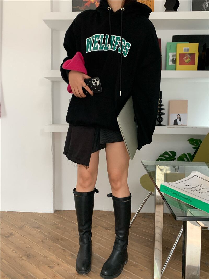 フードプルオーバー カジュアルトップス ジャケット オータムウィンターベルベットルーズスタイル 秋物 冬物 ブラックストロベリース75265477687