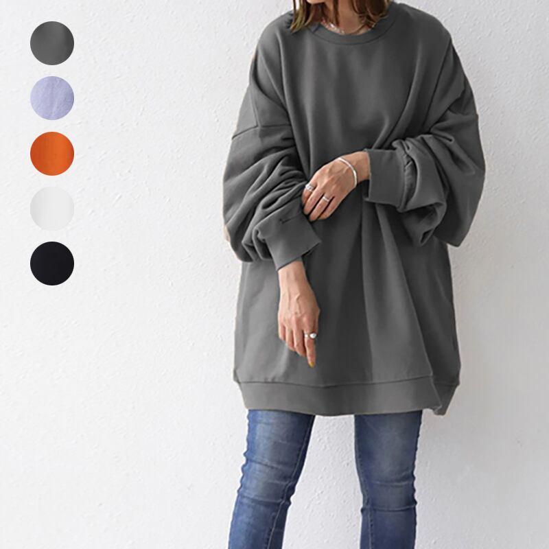 秋冬新作 トップス プルオーバー ラウンドネック 長袖 レディース オーバーサイズ カジュアル 無地