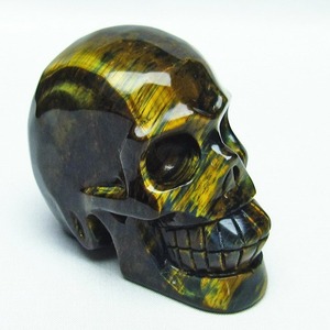 イエロータイガーアイ 手彫り-卓上置物 ドクロ スカル 154-17