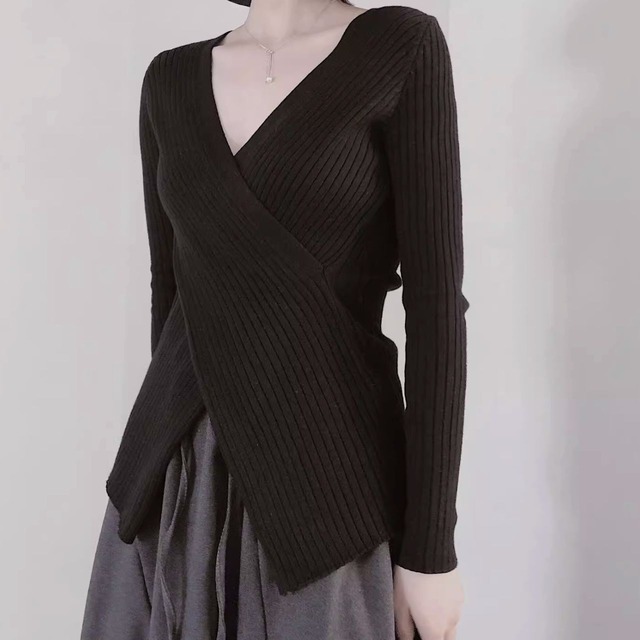 V-neck wrap top design knit C0958
