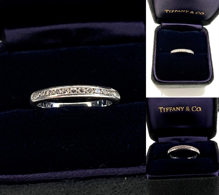 良品 定価40万 TIFFANY ティファニー ダイヤモンド ウェディング バンドリング プラチナ ハーフエタニティ 指輪 6.5号 PT950 箱付き