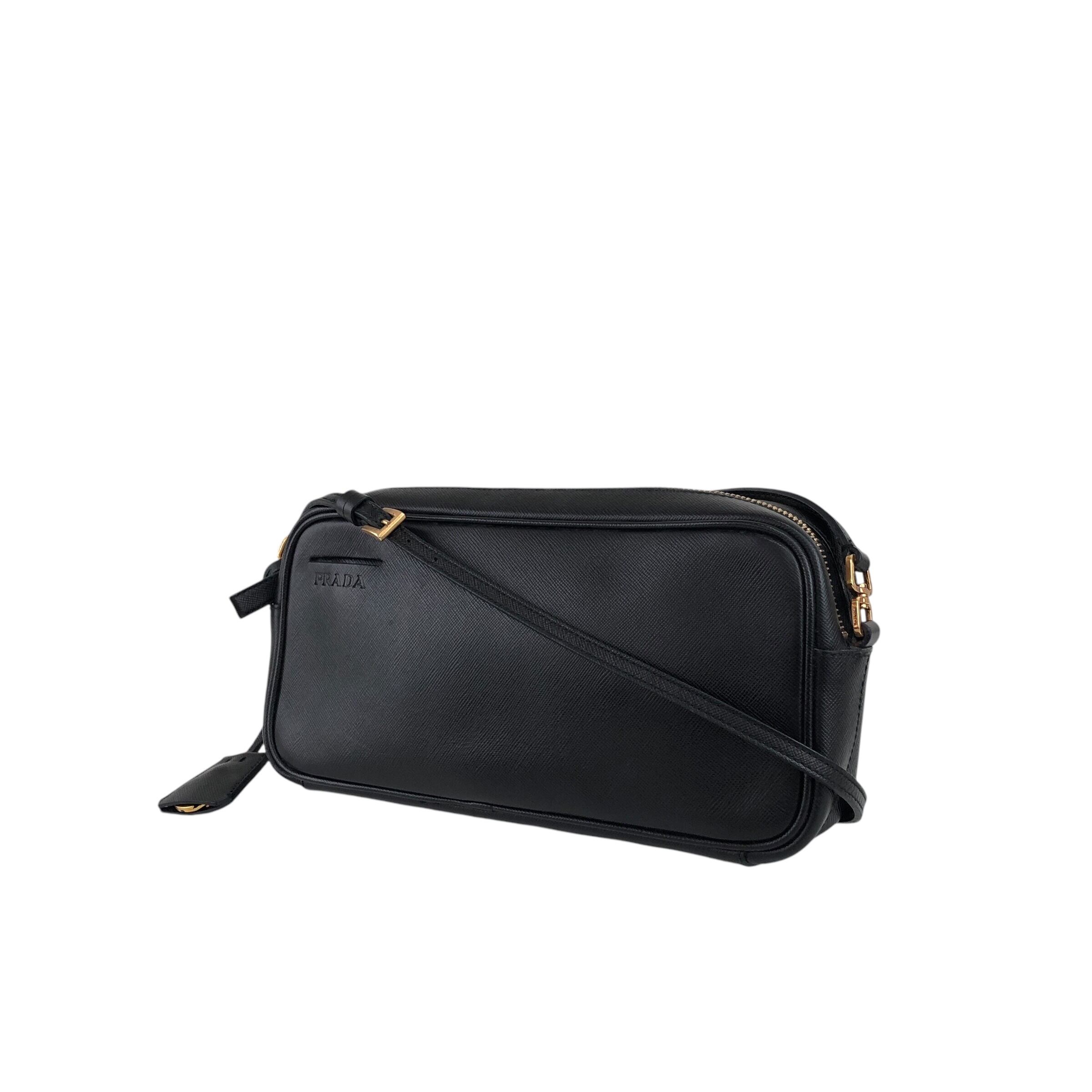 PRADA プラダ ショルダーバッグ ブラック ロゴ サフィアーノ