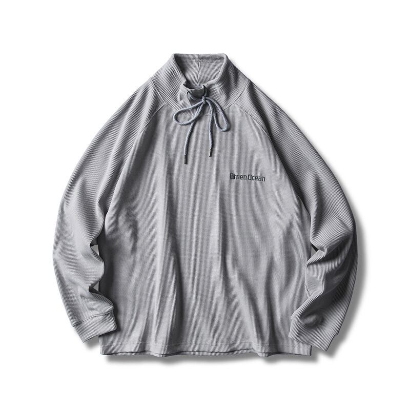 【新作】【送料無料】 Clothes Road、Ancient American Street Waffle Half Neck Sweater Men's Fall Student LooseSweatshirt-アリババ ストリート hip6-161171661703614
