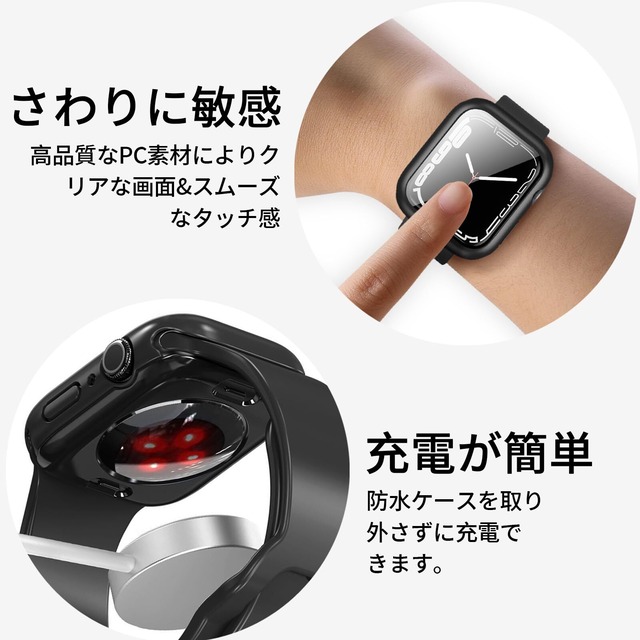 【2024強化モデル】BELIYO for アップルウォッチ カバー 42mm 対応 Apple Watch 10 42mm ケース アップルウォッチ10 ケース 42mm 防水 360 一体型 強化ガラス キズ防止 Apple Watch カバー PC素材 二重構造(42mm，ブラック)