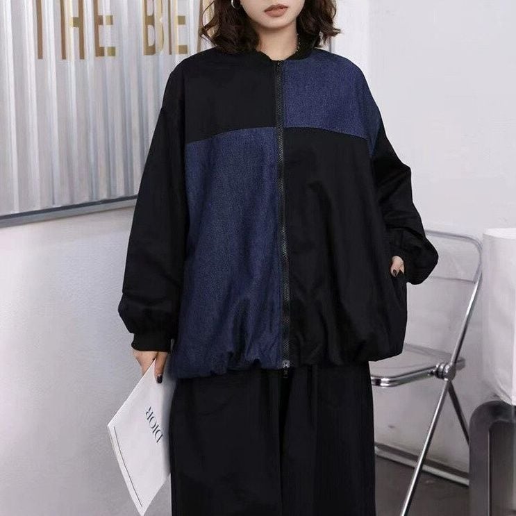 DENIM STITCH BASEBALL COLLAR FULLZIP JACKET & WIDE LEG PANTS 2colors M-14782