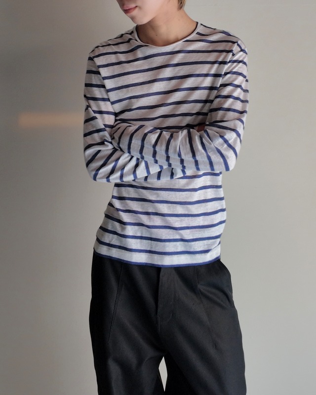 【DSQUARED2】linen crew neck border top