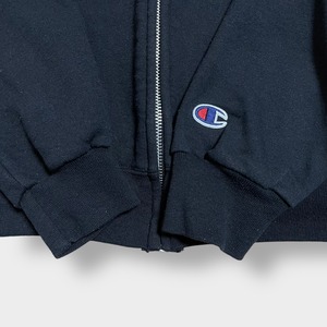 Champion 企業系 スウェット ジップアップ フルジップ パーカー ワンポイントロゴ バックプリント フーディー M 黒 チャンピオン us古着