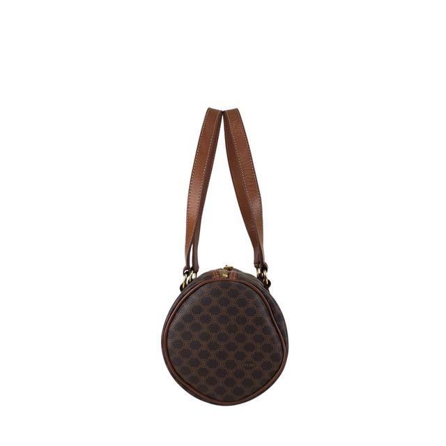 CELINE セリーヌ マカダム ハンドバッグ ブラウン ブラゾン型押し PVC ロールバッグ vintage ヴィンテージ オールド d6ntg2