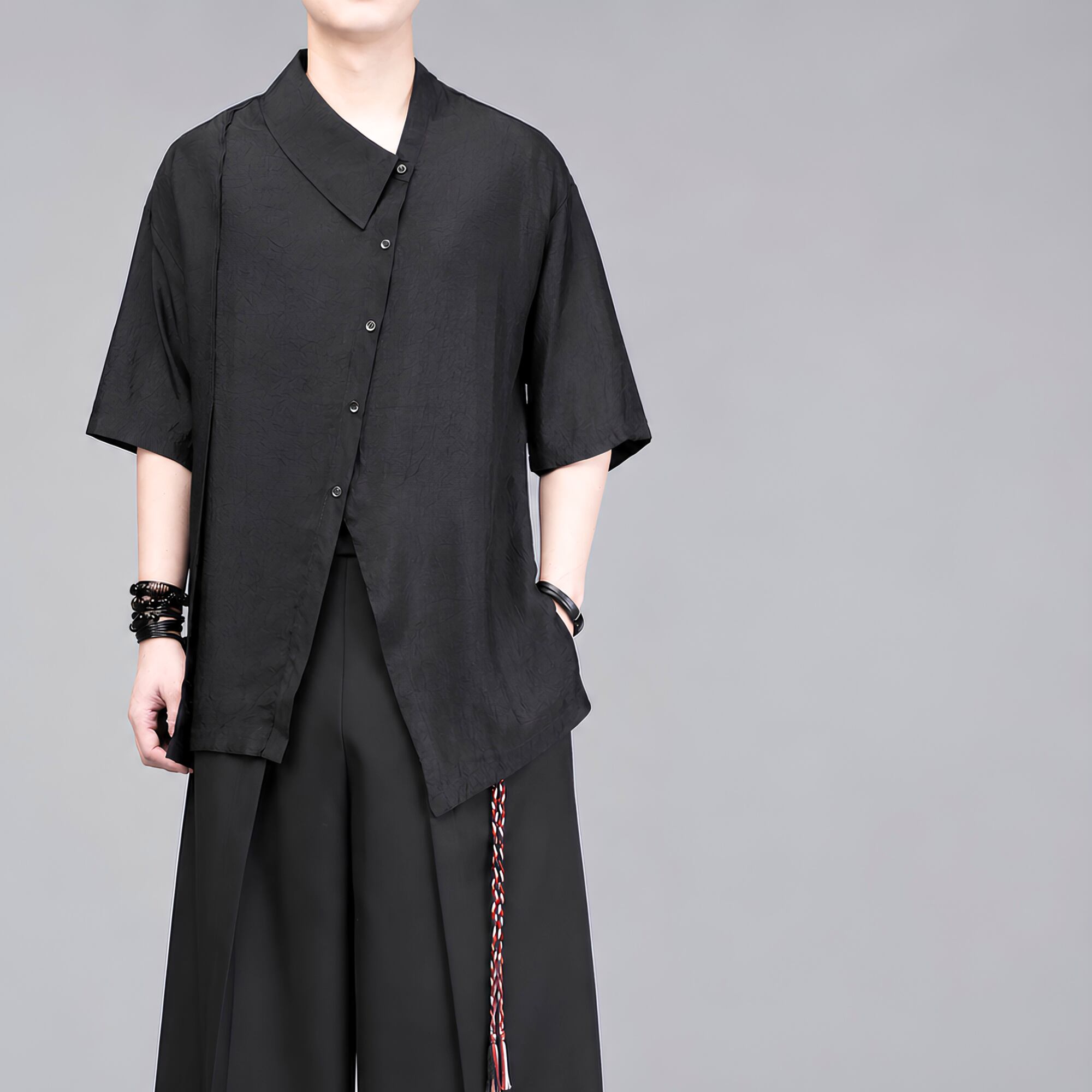 【ORV0067】Asymmetric Acetate Short-Sleeve Shirt