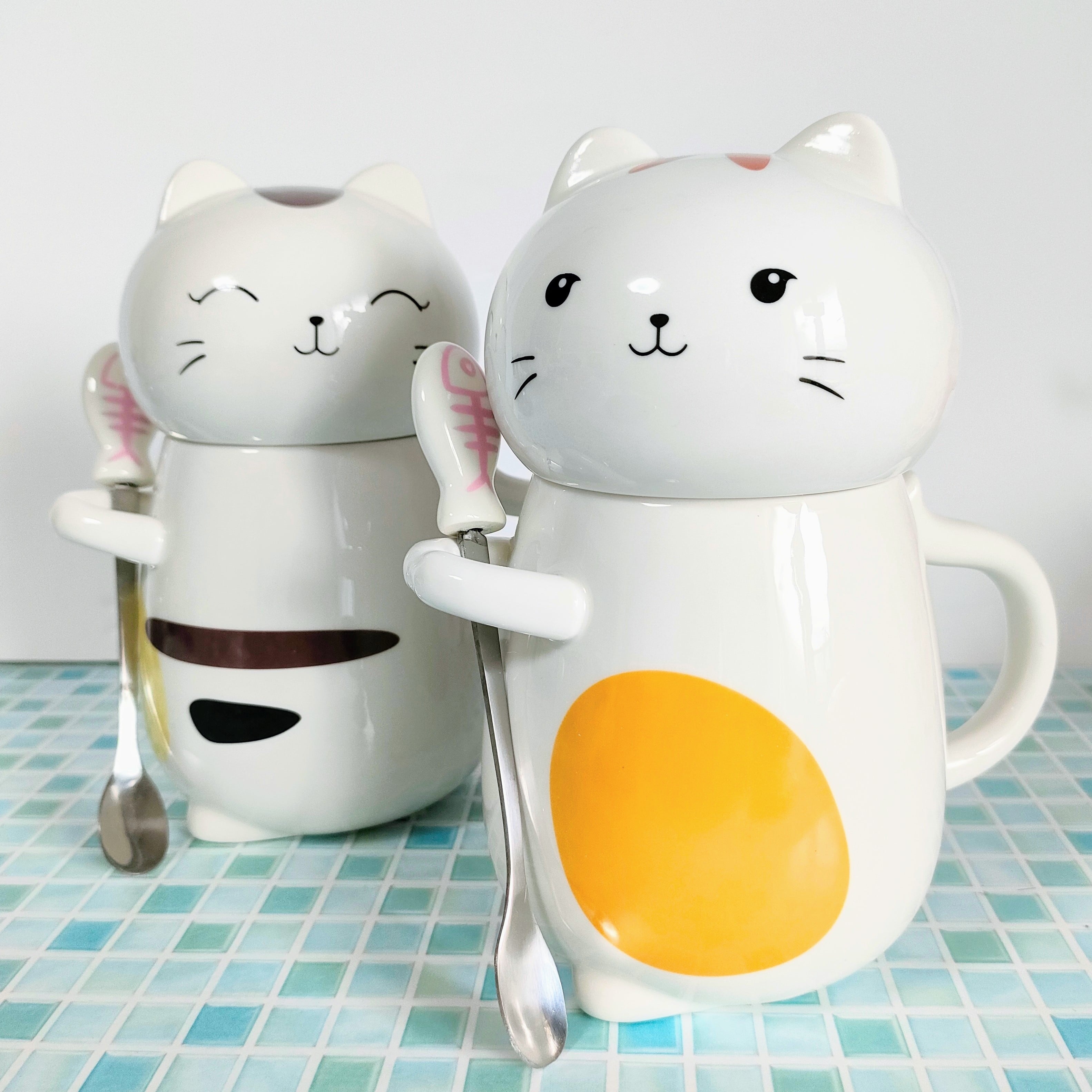 送料無料】ZAK-48 ※3点セット※ 猫 ねこ マグカップ 蓋 スプーン付き