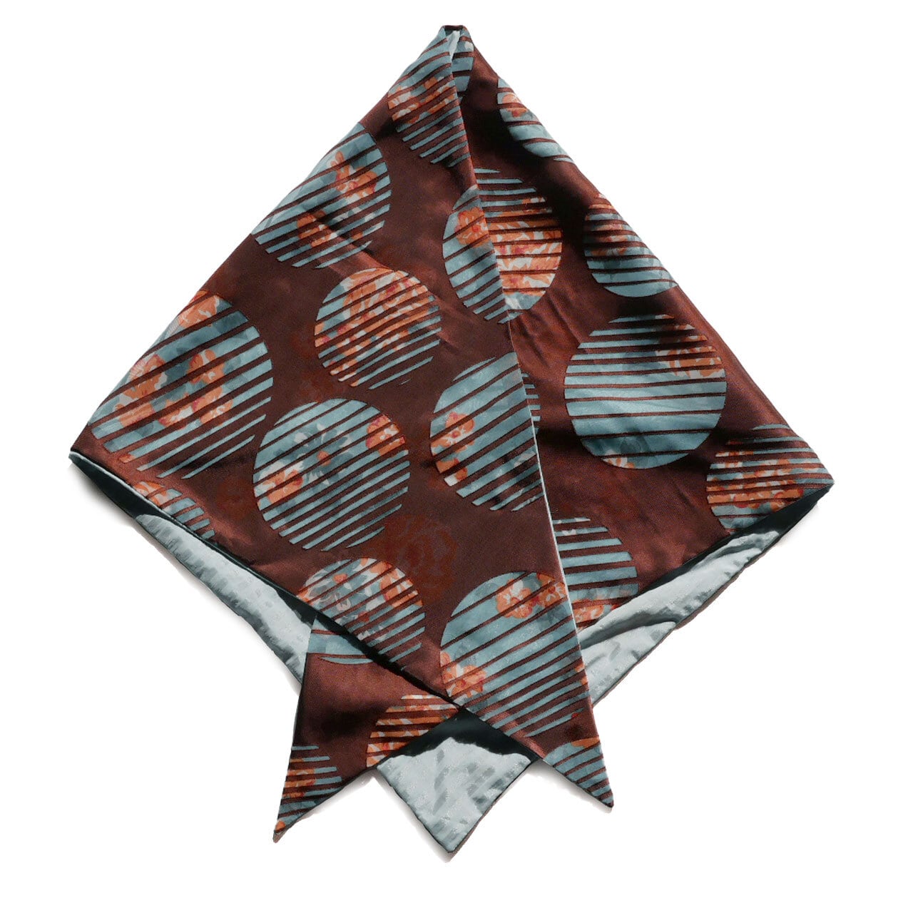 160.あの三角巾スカーフ(茶花柄×ブルーグリーン)