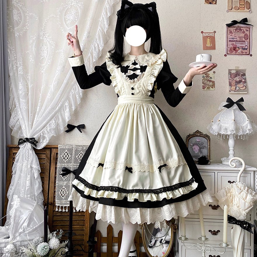 納期45日】メイド服 メイドワンピ エプロン リボン 英国風