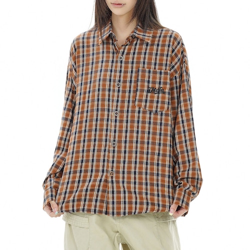 レトロチェックワンポイントポケットシャツ 1col   R02761
