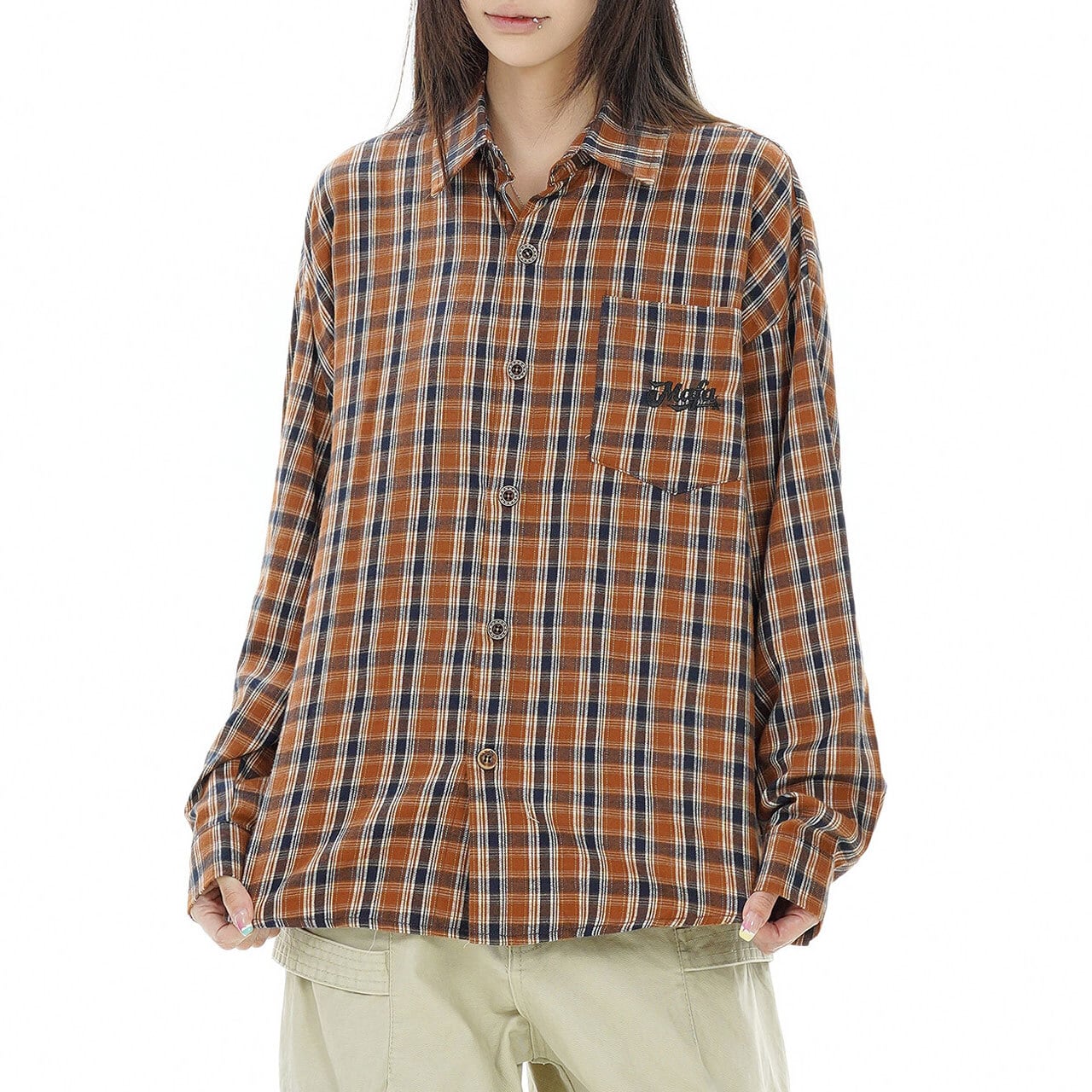 レトロチェックワンポイントポケットシャツ 1col R02761
