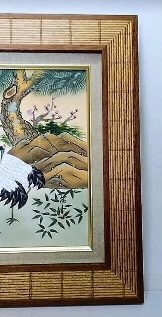 臼井播山「松竹梅鶴亀」日本画F6ボード ガクブチ外寸58.0x49.0x5.0