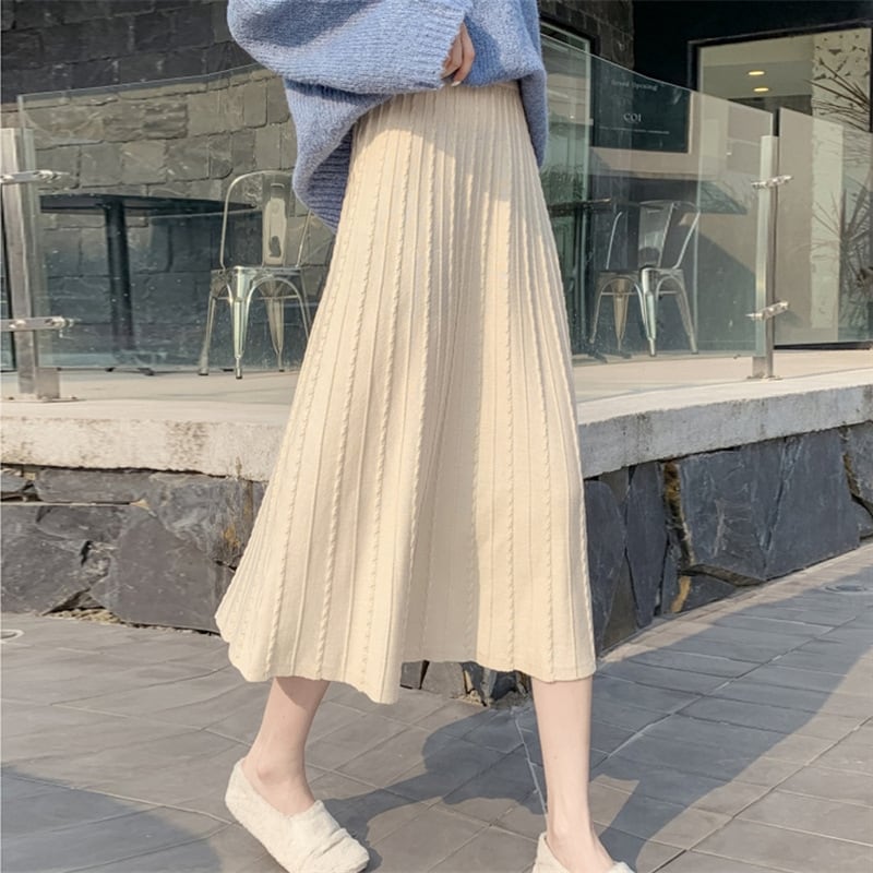 【bottoms】ハイウエスト Aライン ニットスカート L1014