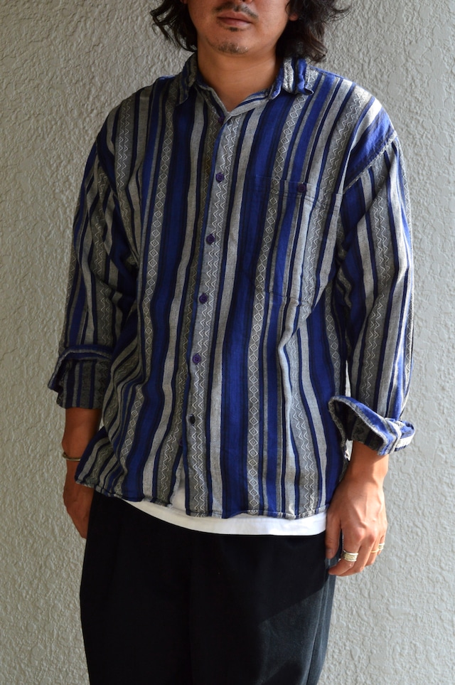 SOSTANZA 1990's From USA Stripe Geometric Cotton Blanket Long Shirt ソスタンツァ 90s ブランケットシャツ