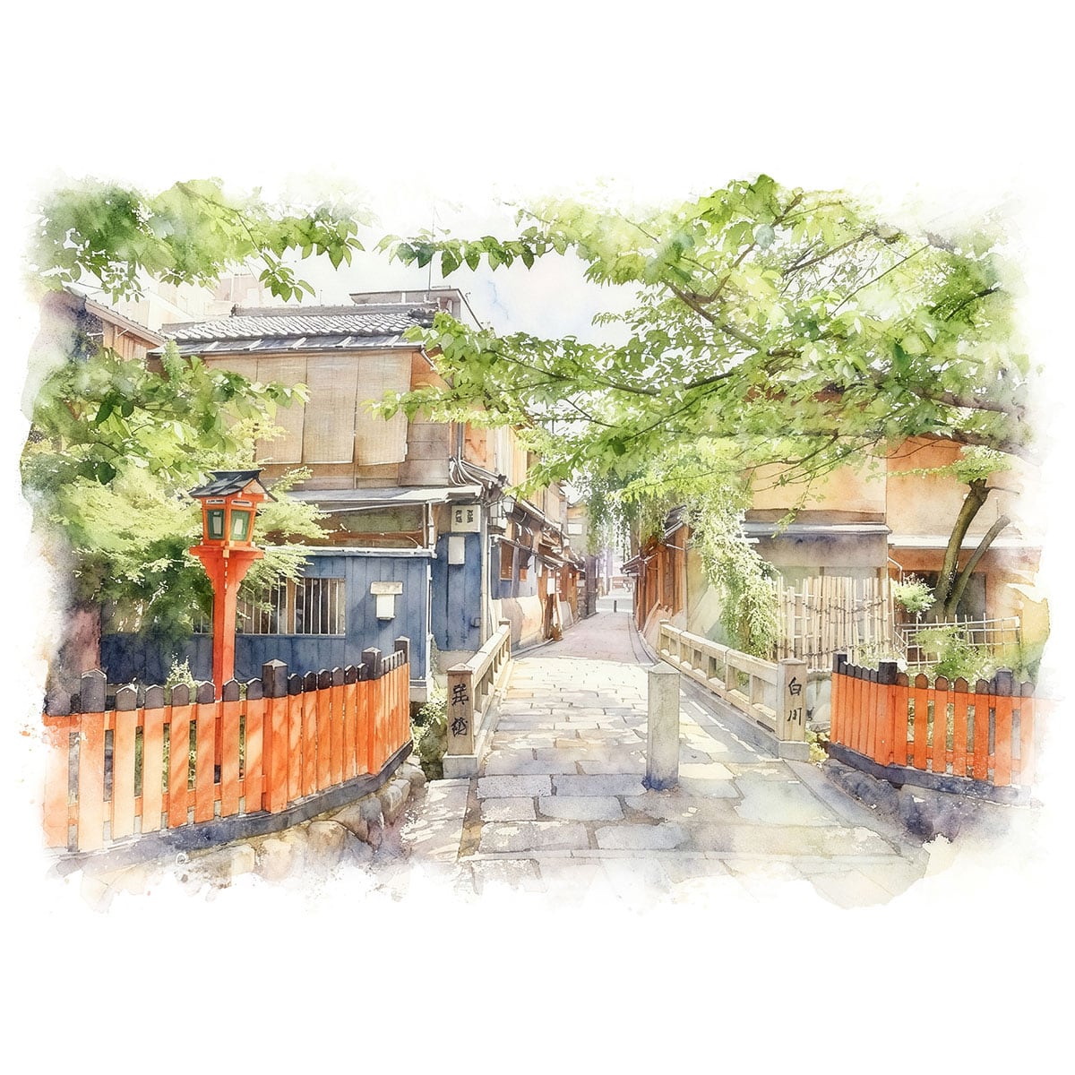 絵画 風景画(街並み) 日本 京都府 祇園 辰巳橋インテリアアート額付き