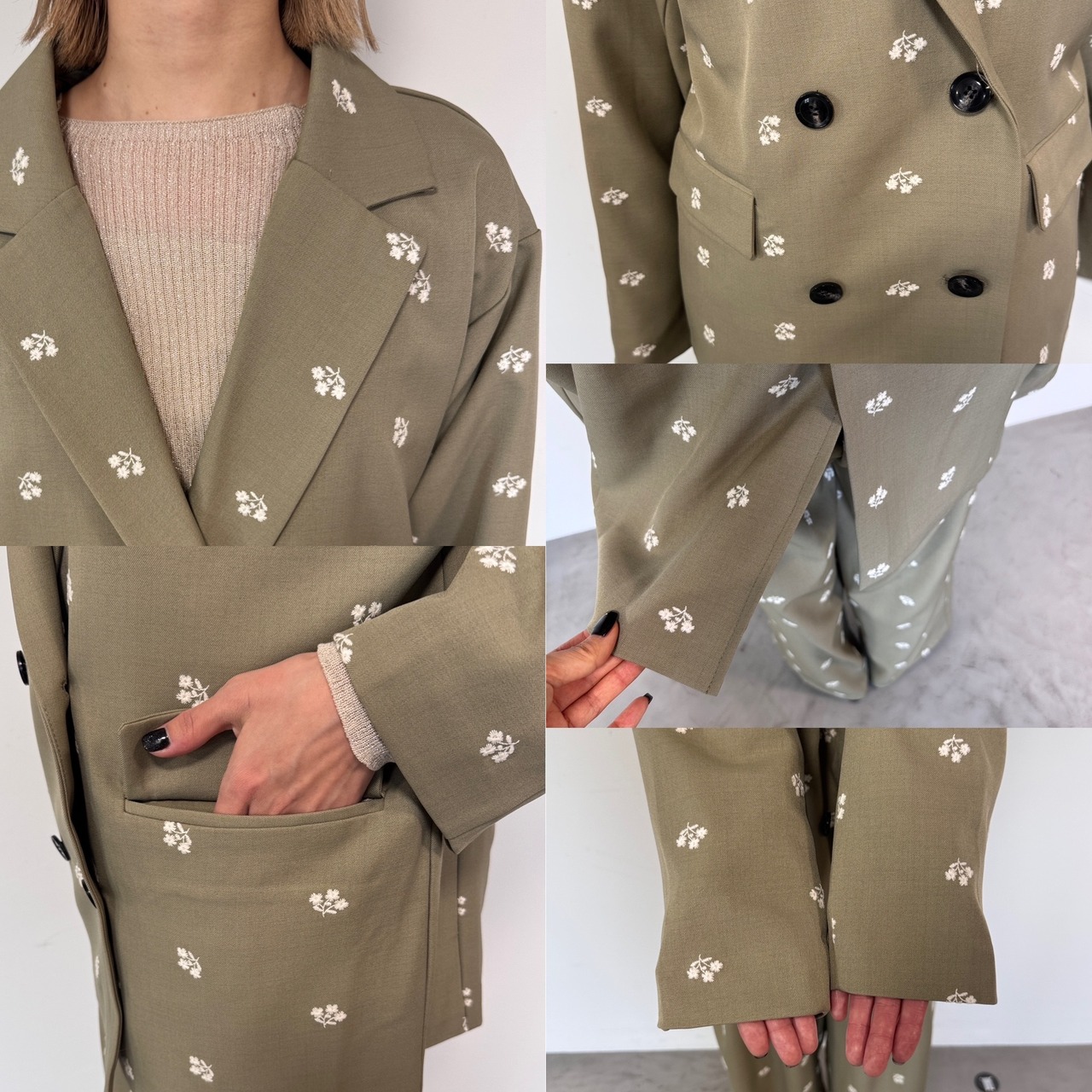 ミニフラワー刺繍オーバーJK/ピスタチオ