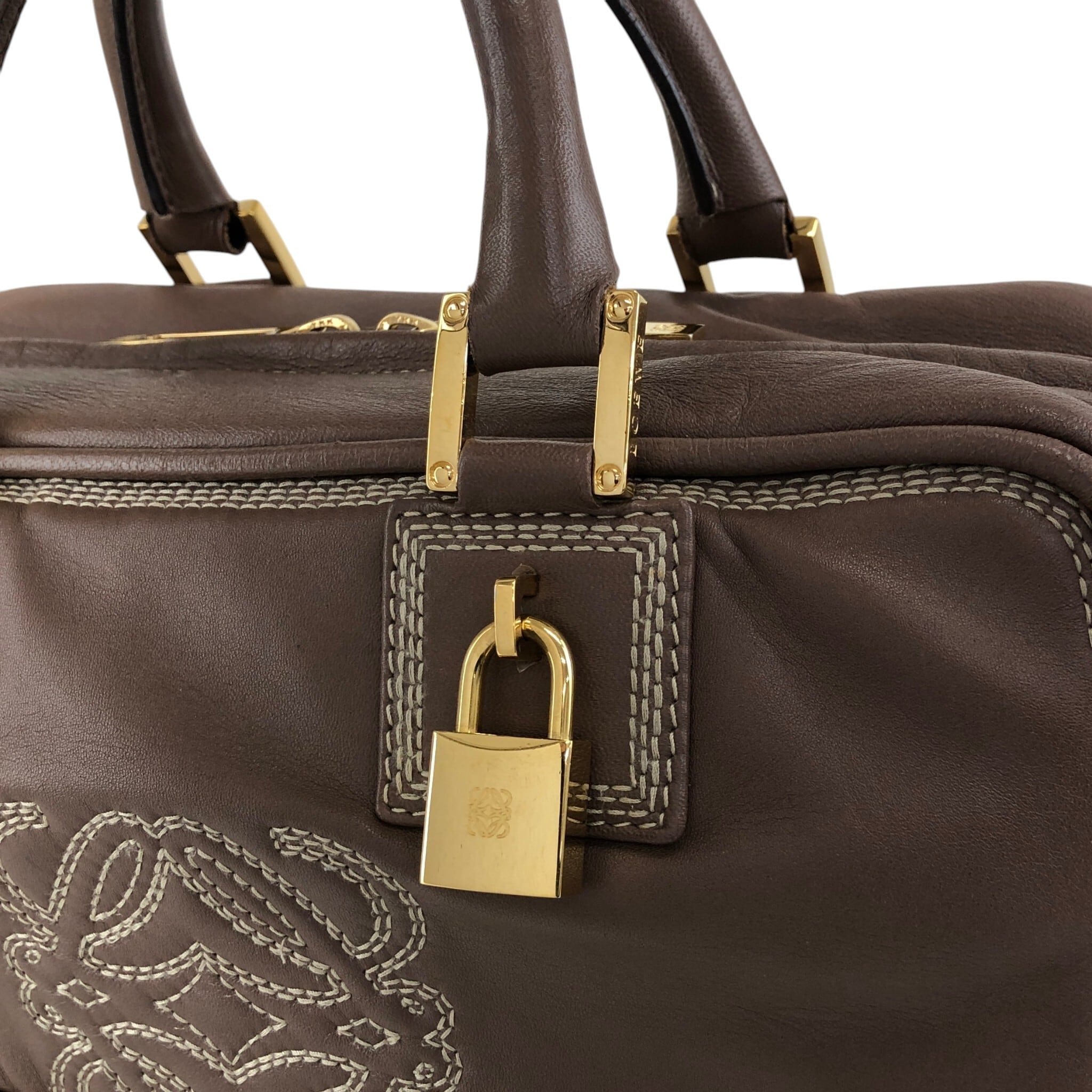 LOEWE ロエベ アマソナ28 ハンドバッグ ブラウン アナグラム レザー
