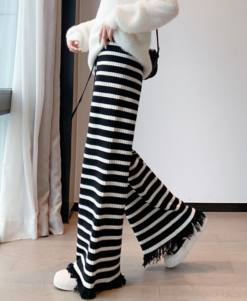 ボトムス ストライプ柄 ワイドパンツ レディース ガウチョパンツ