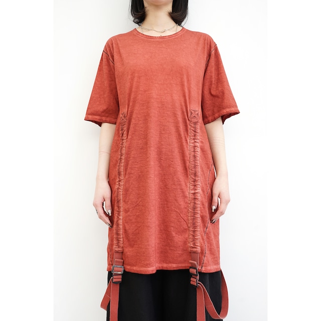 [D.HYGEN] (ディーハイゲン) ST101-0823S 30/- Soft Cotton Jersey Cold Dye Belt Adjustable T-Shirt (BRICK)