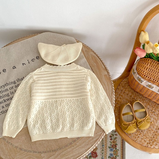 【BABY】フラワー刺繍透かし編みニットカーディガン - 8