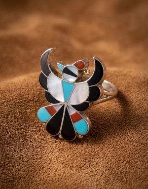 【ZUNI】 Inlay Thunderbird Ring by B. Wallace / 8号
