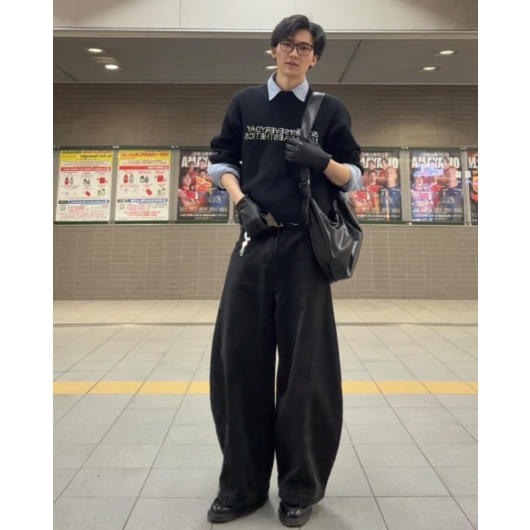 ブラックワイドデニム el1279 | elev fashion store