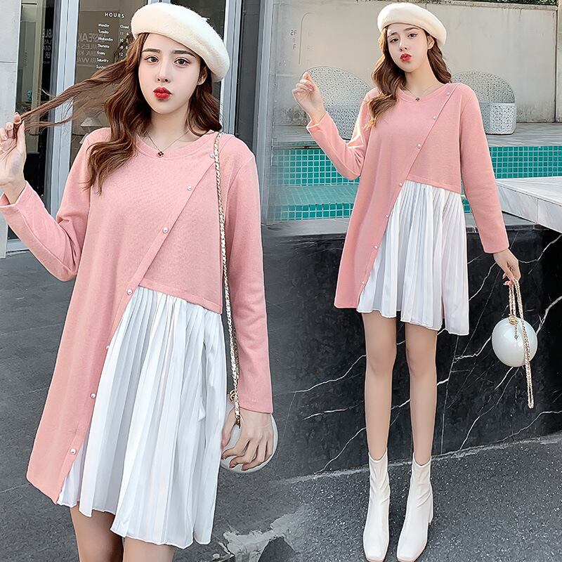 【新作】【送料無料】 マタニティドレス2020秋冬新作シフォンステッチ不規則ドレス オータム 秋物 ウィンター 冬物 expec217204964475