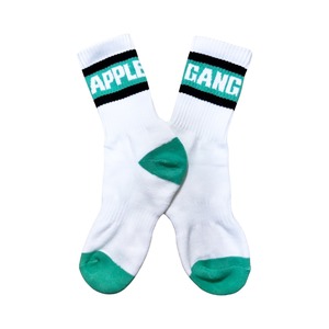 アシンメトリー　デザインソックス　ホワイト×ライトグリーン