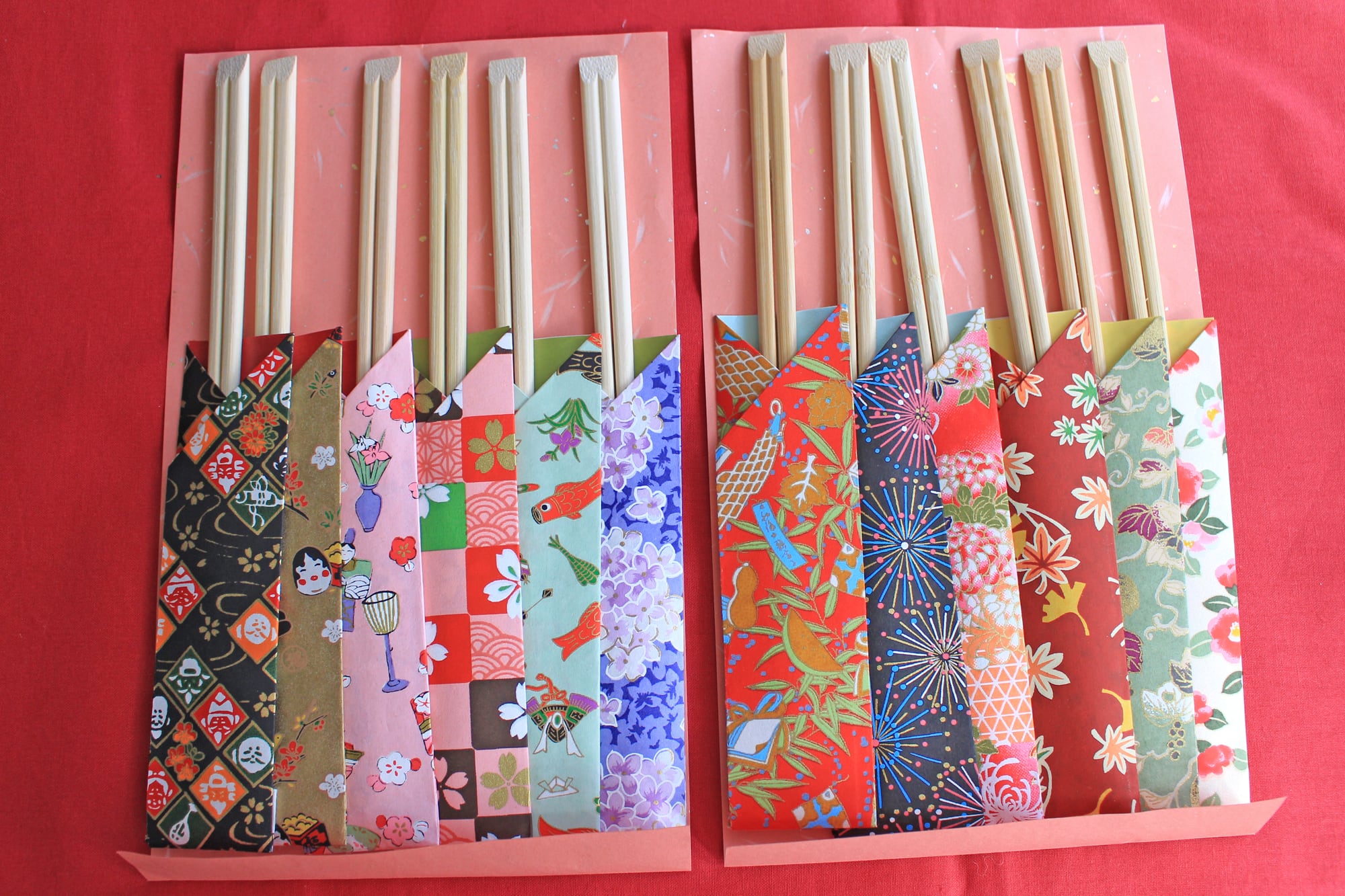 和紙友禅柄箸袋No.4 日本の風物詩シリーズ12本セット 折り紙箸袋 お箸の持ち方説明書付