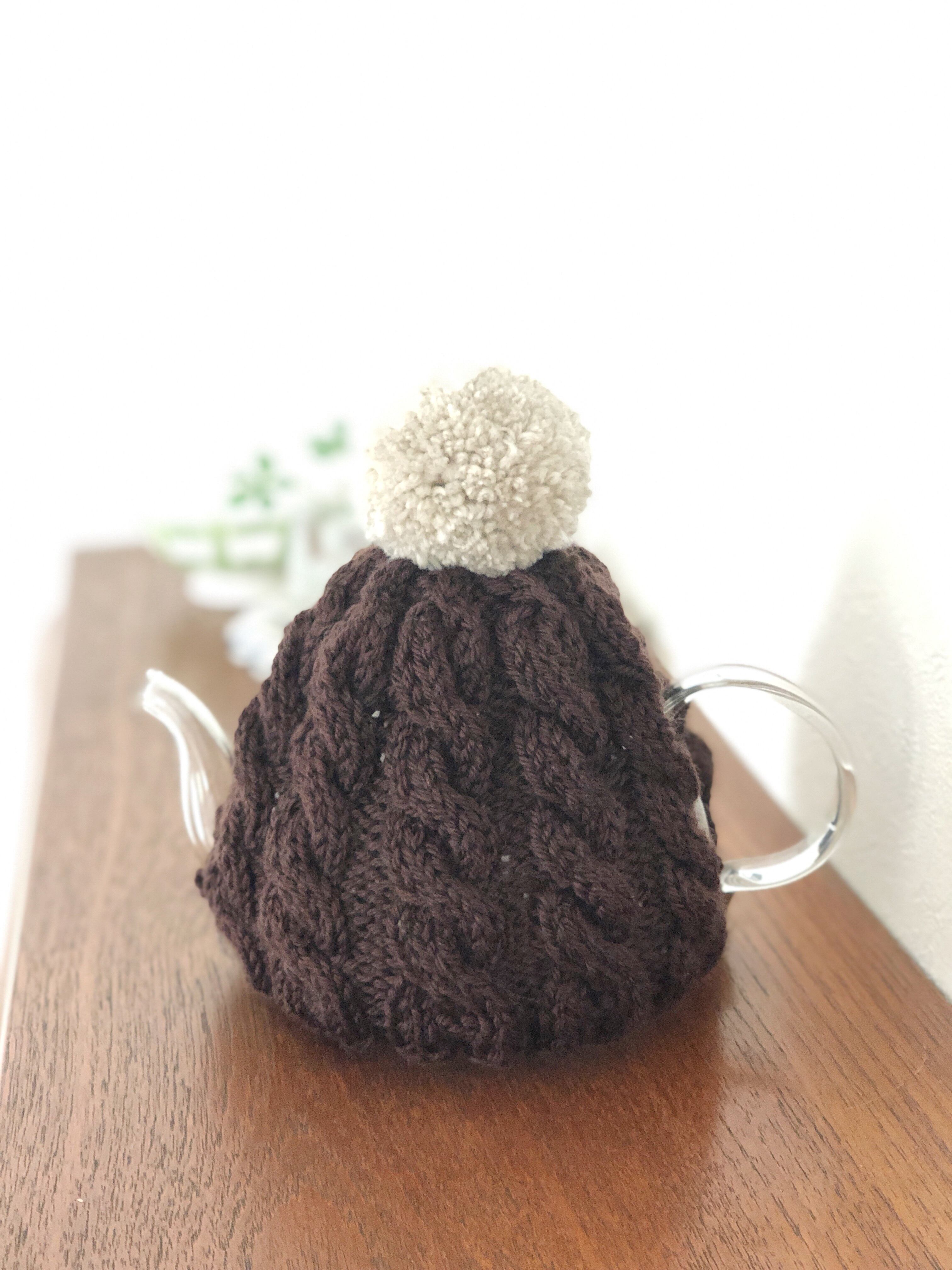 【ポットカバー】(500〜600ml用)縄編み・ブラウン