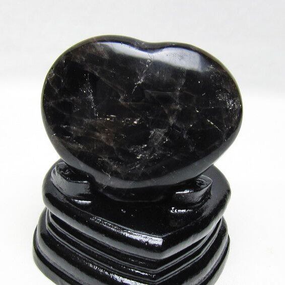 モリオン 置物 黒水晶 ハート 台座付属 一点物 155-1011