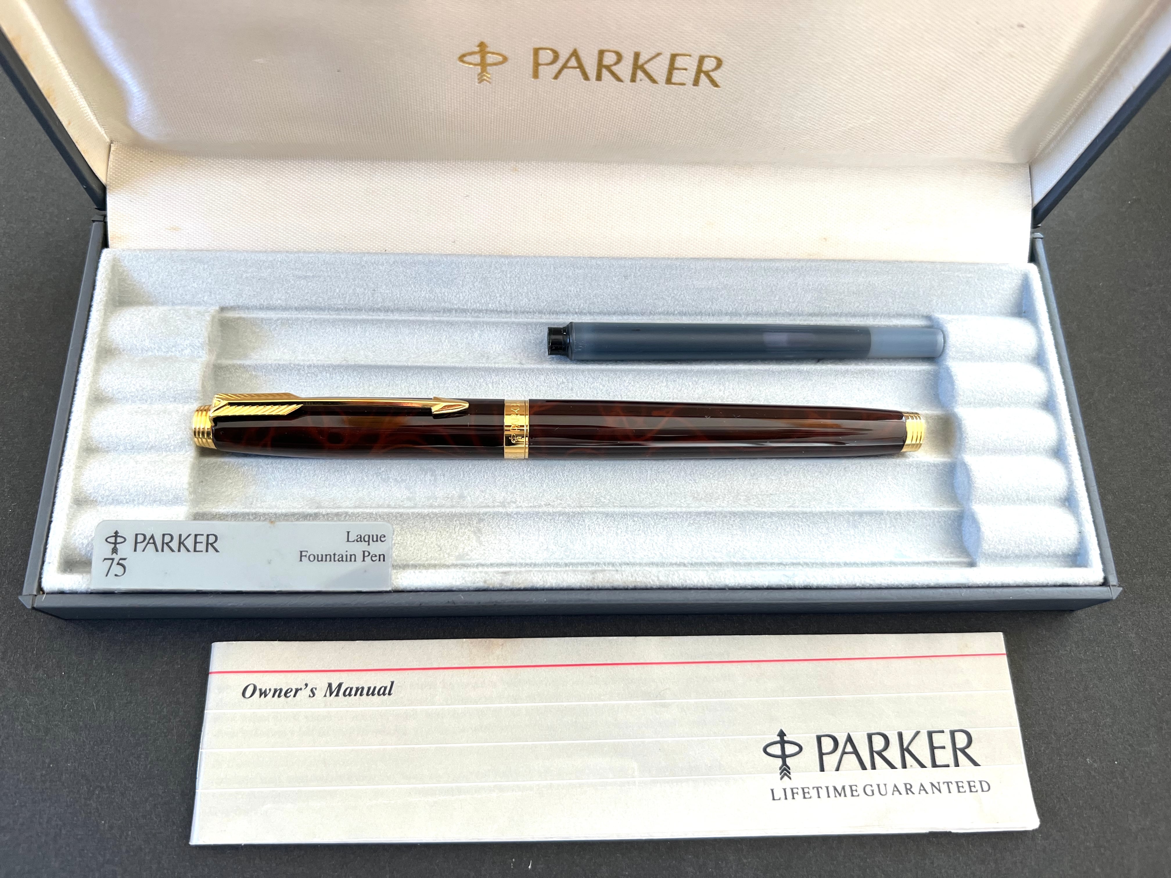 '80s　パーカー ７５ デラックス 茶漆　PARKER 75 Delux　（細字）　18K　　　　　02649 | 川口明弘の調整万年筆  powered by BASE