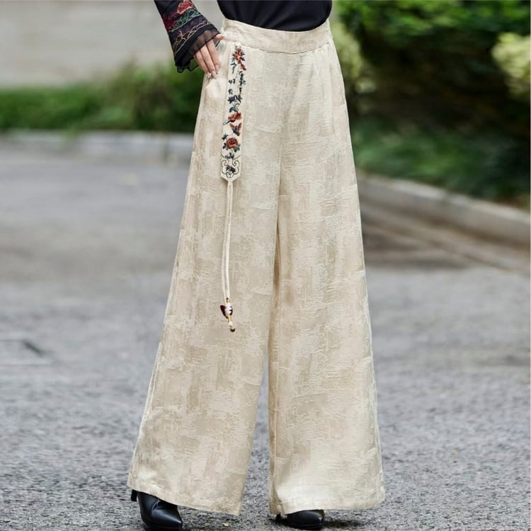 刺繍飾り付き ジャカードワイドパンツ 3カラー YS00253