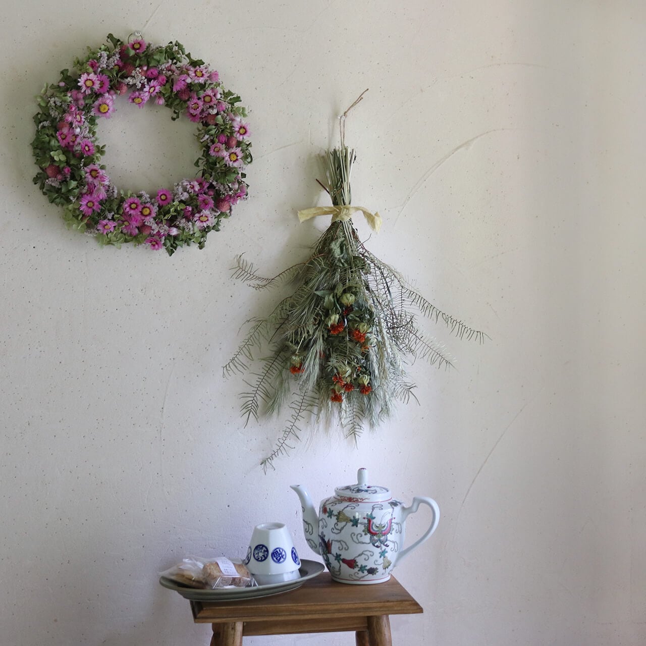 スワッグ　ドライフラワー  特大 ホワイトグレー系ドライフラワースワッグ | ドライフラワーと