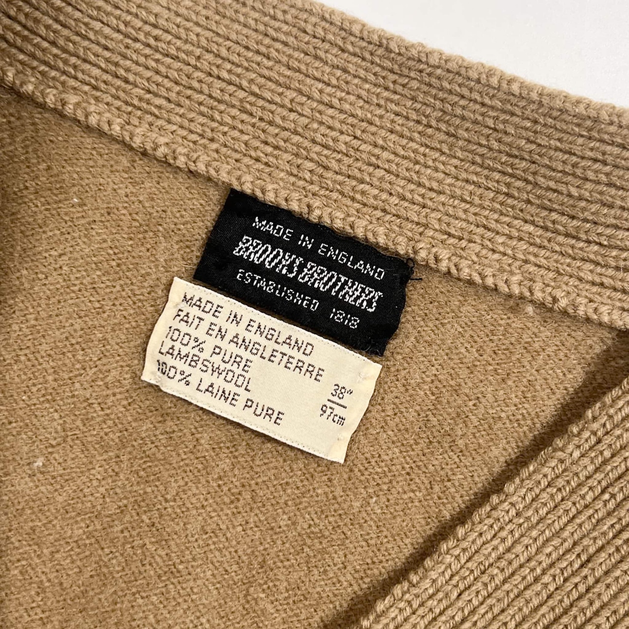 70s 80s イングランド製 BROOKS BROTHERS ブルックスブラザーズ ウール ニット カーディガン 38"97cm /ベージュ系 メンズ ビンテージ