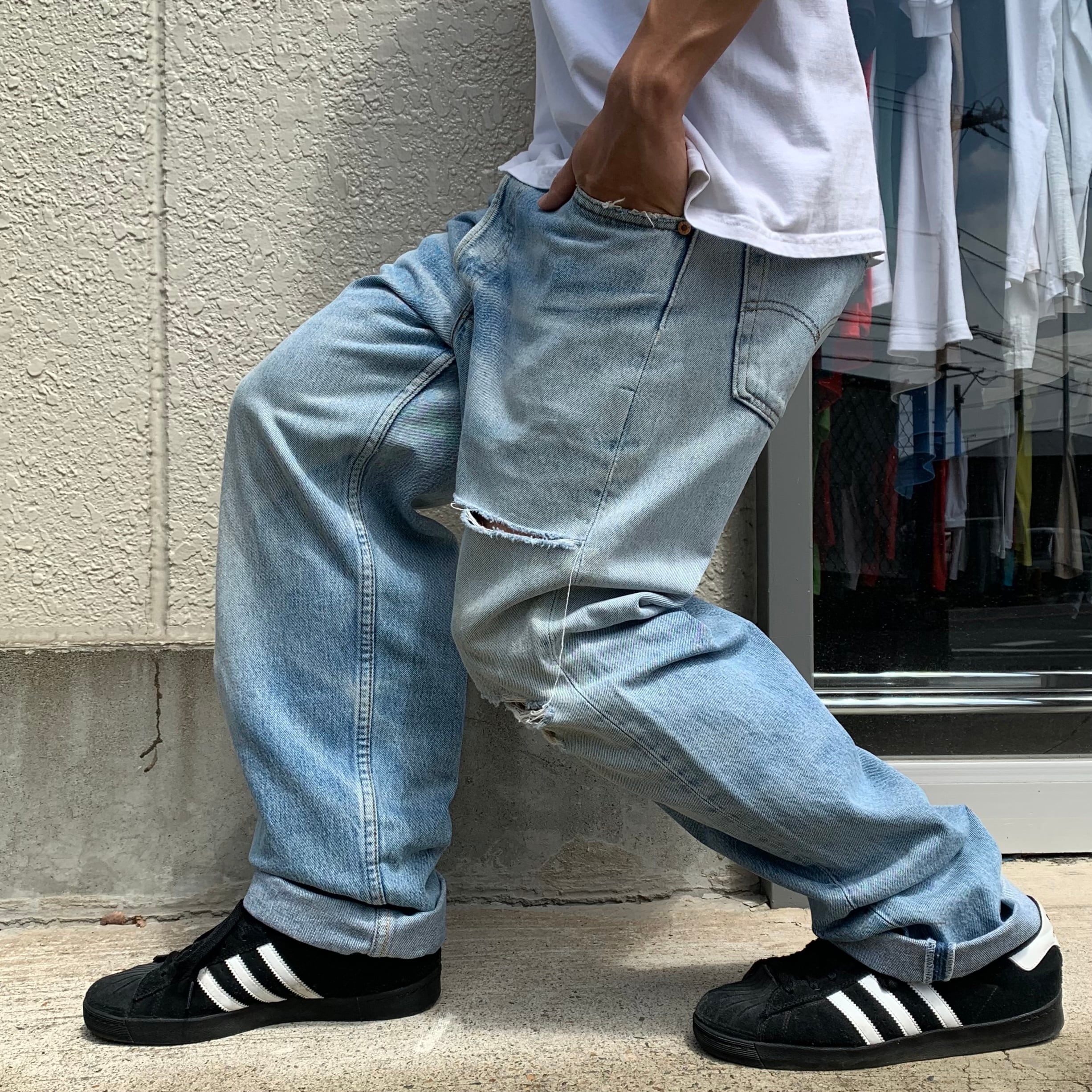 90s USA製 リーバイス501 デニムパンツ ストレート ダメージデニム W35