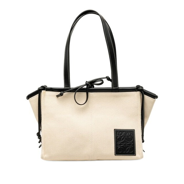 ロエベ アナグラム トートバッグ ナチュラル ブラック キャンバス レザー レディース LOEWE 【中古】